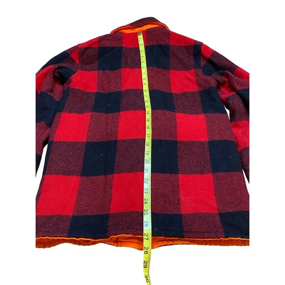 Vintage 80s/90s L.L. Bean Mens Buffalo Plaid Reversible Orange Wool Hunting Chor - Picture 8 of 11